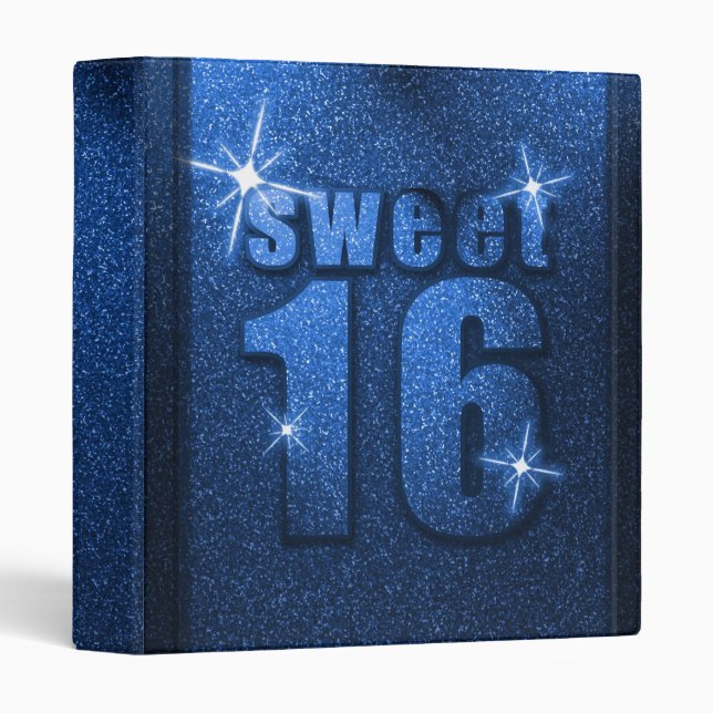 Blue Glitter Sweet 16 Birthday Binder (Front/Spine)
