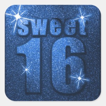 Blue Glitter Sweet 16 Birthday Party Stickers by youreinvited at Zazzle