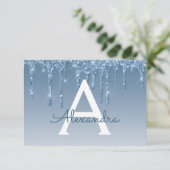 Blue Glitter Sweet 16 Save the Date Invitation (Standing Front)