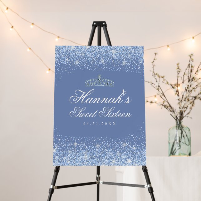 Blue Glitter Sweet 16 Welcome Sign (In Situ (Stand))