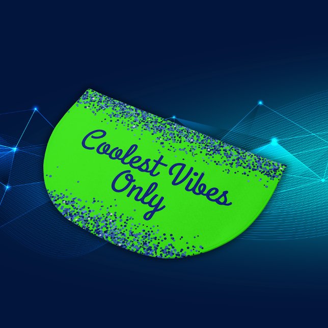 Blue Glitter & Text on Green- Coolest Vibes Only | Doormat (Creator Uploaded)