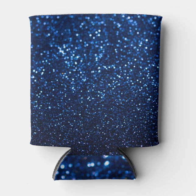 Blue Glitter Texture Festive Sparkle Can Cooler (Front)