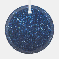 Blue Glitter Texture Festive Sparkle Glass Ornament