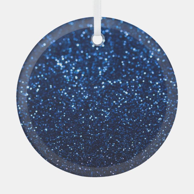 Blue Glitter Texture Festive Sparkle Glass Ornament (Front)