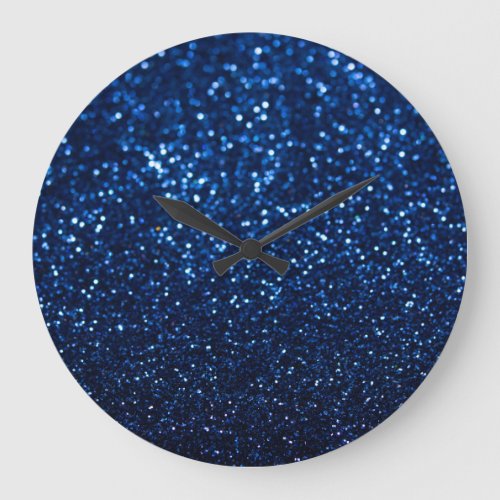 Blue Glitter Texture Festive Sparkle Large Clock