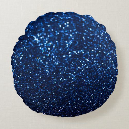 Blue Glitter Texture Festive Sparkle Round Pillow