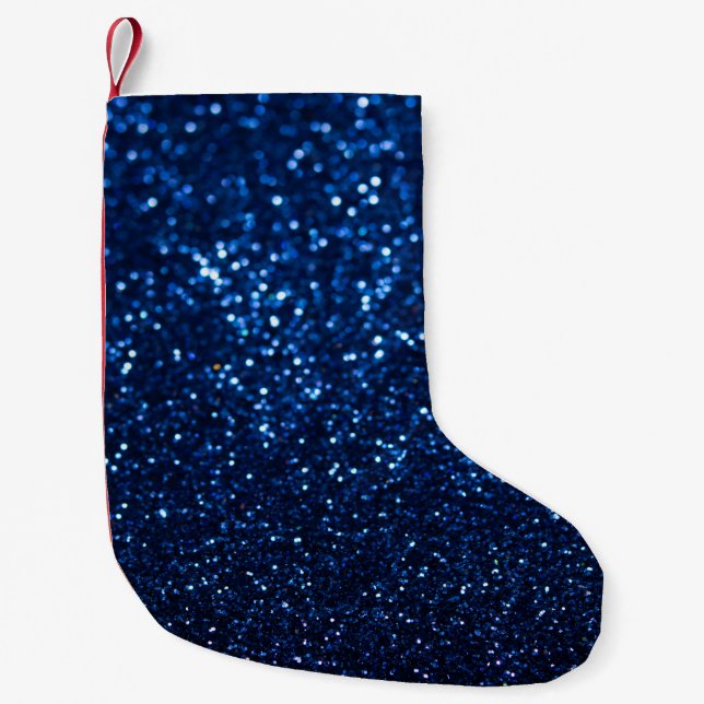 Blue Glitter Texture Festive Sparkle Small Christmas Stocking (Front)