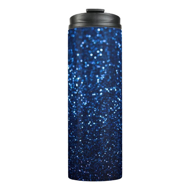 Blue Glitter Texture Festive Sparkle Thermal Tumbler (Front)