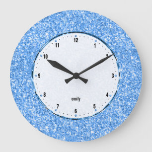 Blue Glitter Texture Print Large Clock