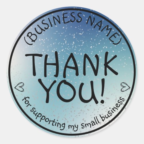 Blue Glitter Thank You for Support Small Business Classic Round Sticker