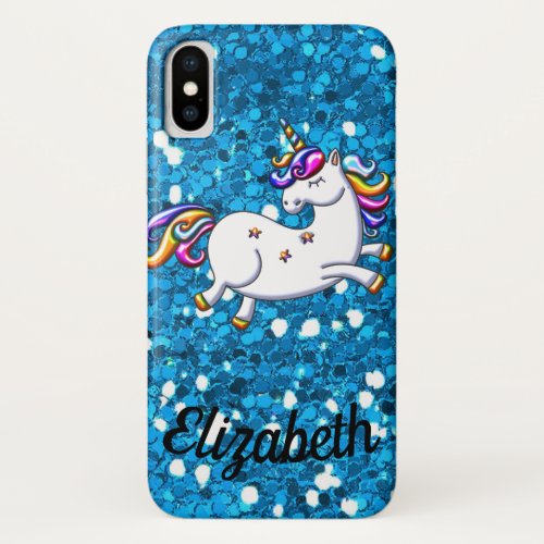 Blue Glitter Unicorn iPhone X Case