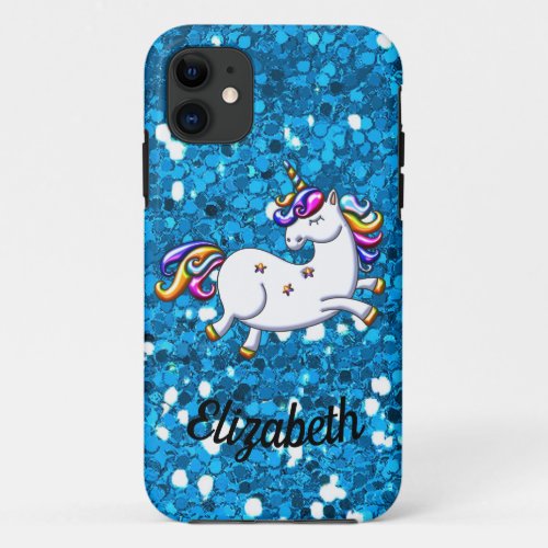 Blue Glitter Unicorn  iPhone 11 Case
