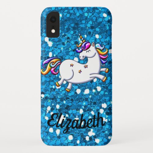 Blue Glitter Unicorn iPhone XR Case