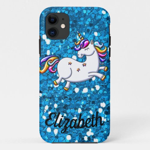 Blue Glitter Unicorn iPhone 11 Case