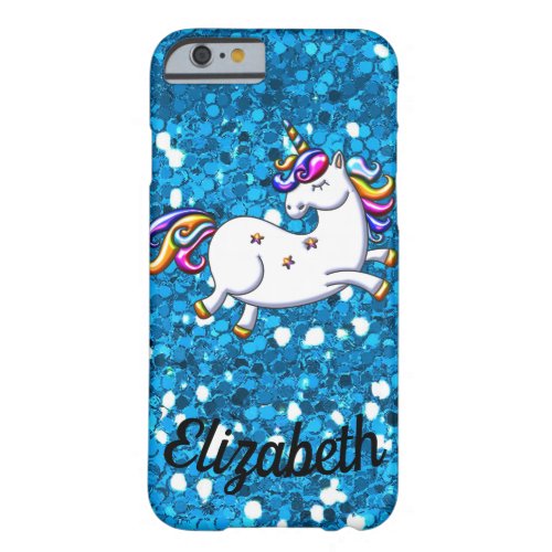 Blue Glitter Unicorn Barely There iPhone 6 Case