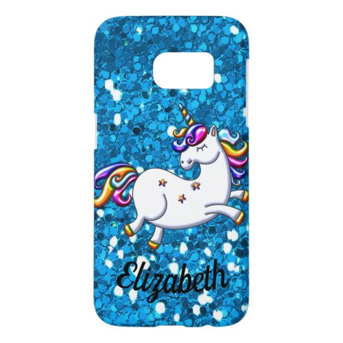 Blue Glitter Unicorn Samsung Galaxy S7 Case