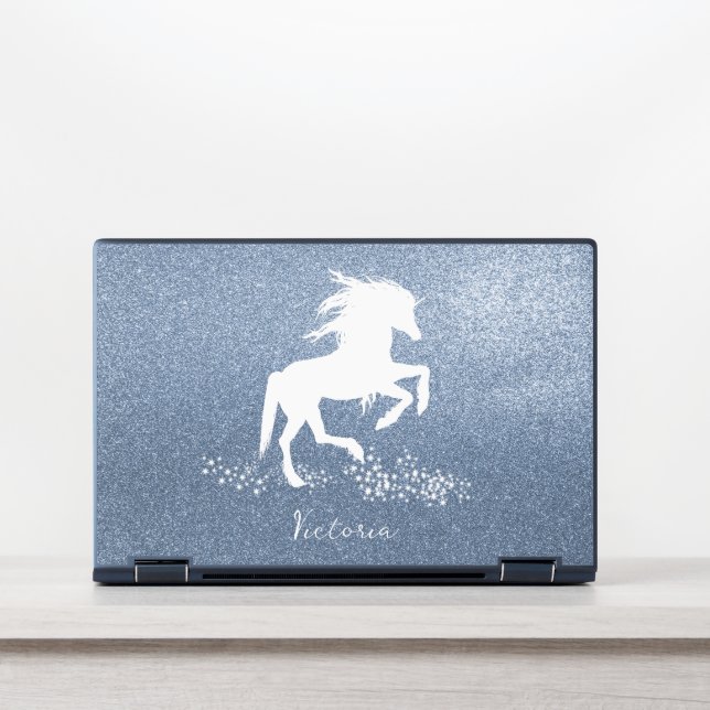 Blue Glitter Unicorn HP Laptop Skin (Front)