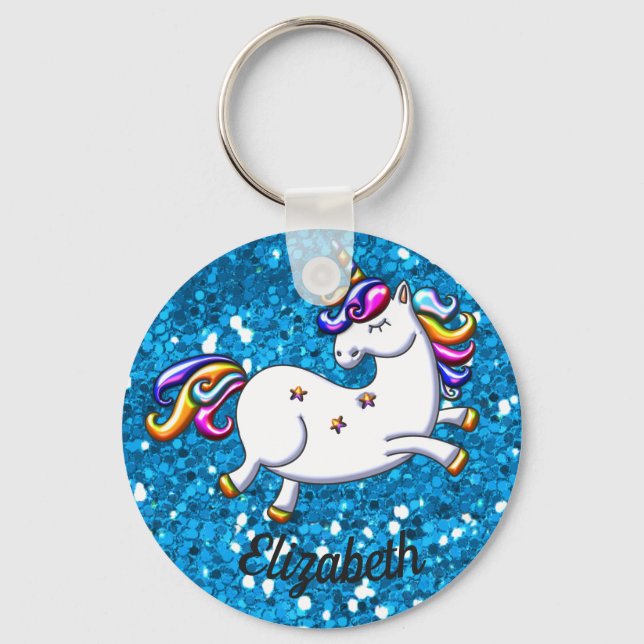 Blue Glitter Unicorn Keychain (Front)