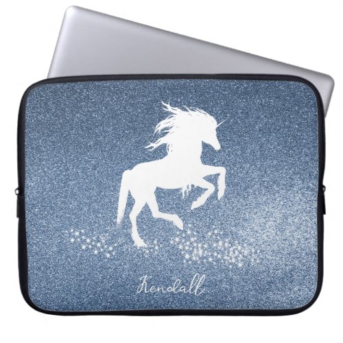 Blue Glitter Unicorn Laptop Sleeve