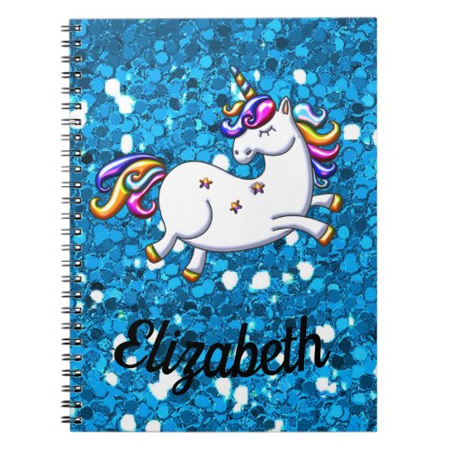 Blue Glitter Unicorn Notebook