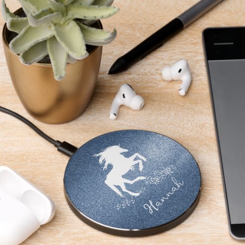 Blue Glitter Unicorn Wireless Charger