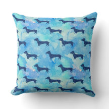 Blue Glitter Watercolor Dachshund Pattern