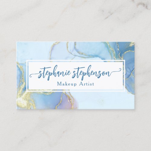 Blue Glitter Watercolor Fashion Stylist Modern Business Card