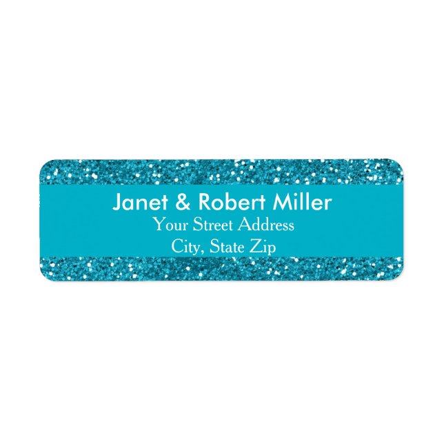Blue Glitter Wedding Return Address Label (Front)
