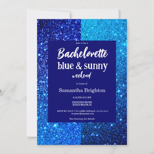 Blue Glitter Weekend Bachelorette  Invitation