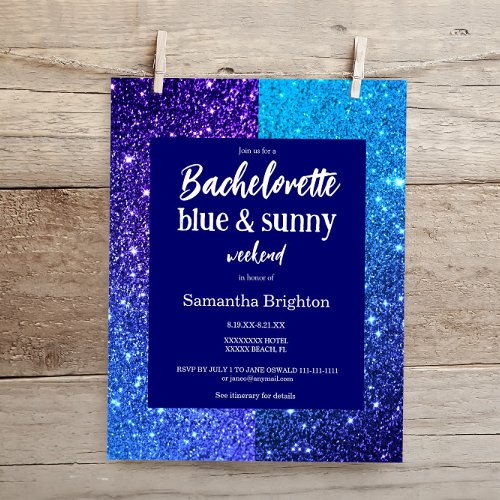 Blue Glitter Weekend Bachelorette  Invitation