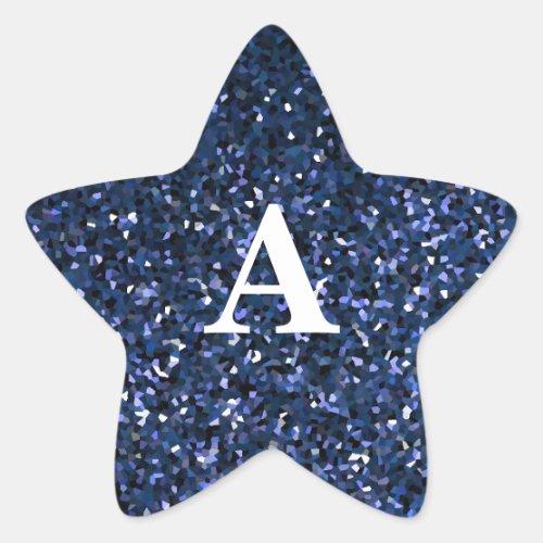 Blue Glitter White Monogram Initial Custom Name Star Sticker