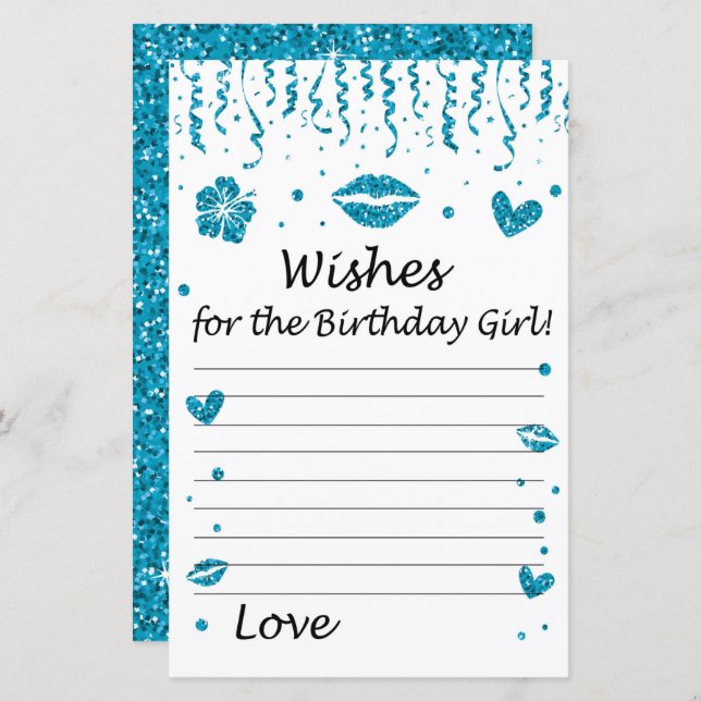 Blue glitter Wishes for the birthday girl (Front/Back)