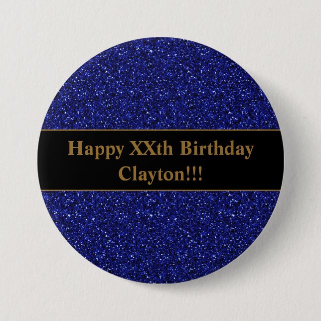 Blue Glitter With Message Birthday Button (Front)