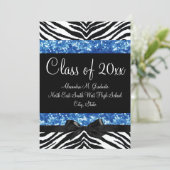 Blue Glitter Zebra Bow Graduation Invite (Standing Front)