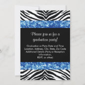 Blue Glitter Zebra Bow Graduation Invite (Back)