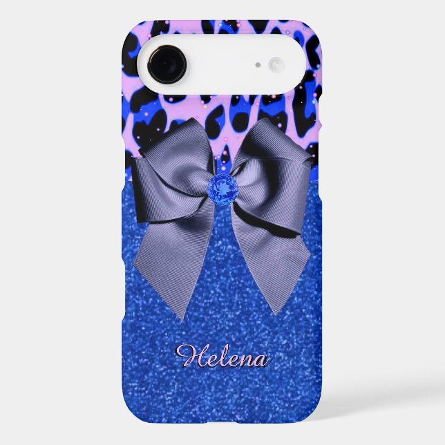 Blue Glitters and Leopard Print Case-Mate iPhone Case (Back)