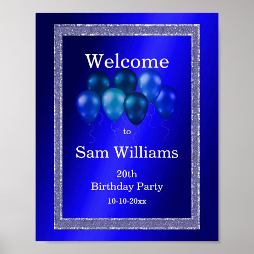 Blue Glitters  Birthday Balloons Poster