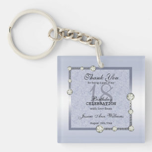 Blue Glitters & Diamond Decoration Birthday Keychain