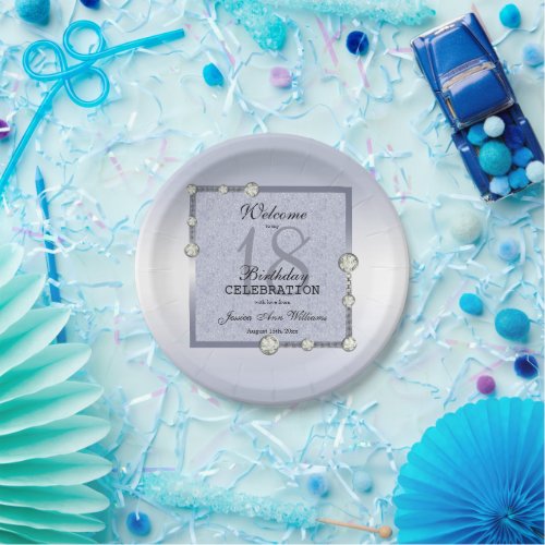 Blue Glitters  Diamond Decoration Birthday Paper Plates