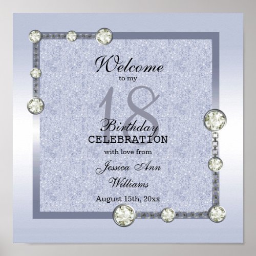 Blue Glitters  Diamond Decoration Birthday Poster