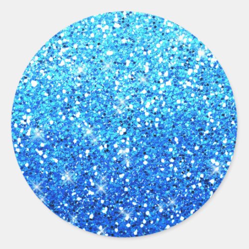 Blue Glitters Sparkles Texture Classic Round Sticker
