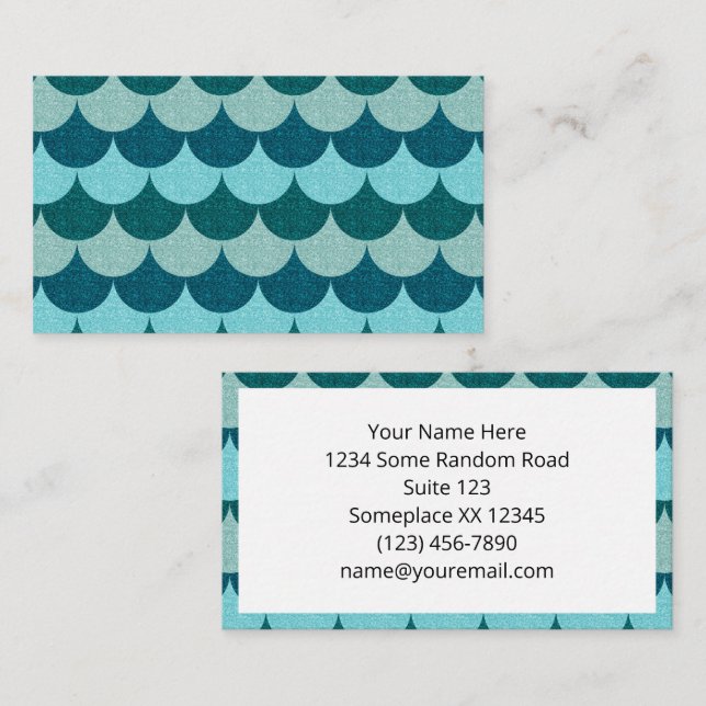 Blue Glittery Mermaid Scales Pattern Business Card (Front/Back)