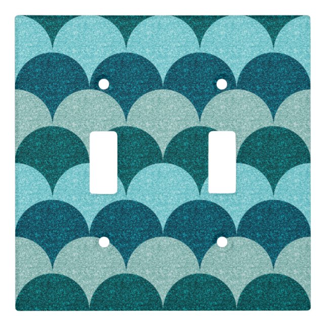 Blue Glittery Mermaid Scales Pattern Light Switch Cover (Front)
