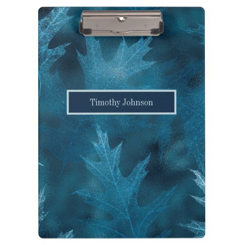 Blue Glittery Oak Leaves Clipboard