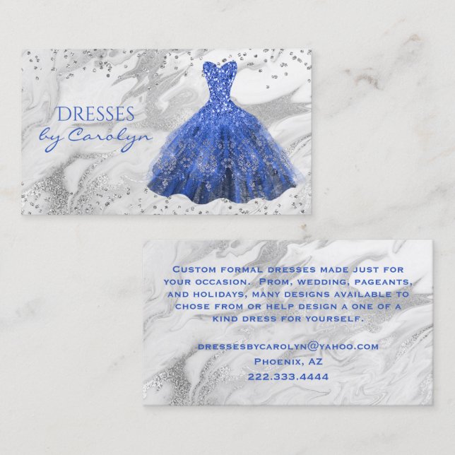 Blue Glittery Seamstress  Business Card (Front/Back)