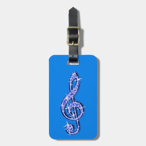 Blue Glitzy Sparkly Music Notes Luggage Tag