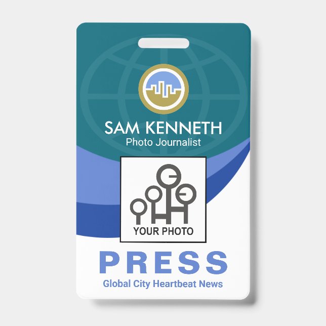 Blue Global Wave Press Staff Photo Reporter Badge (Front)