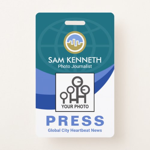 Blue Global Wave Press Staff Photo Reporter Badge