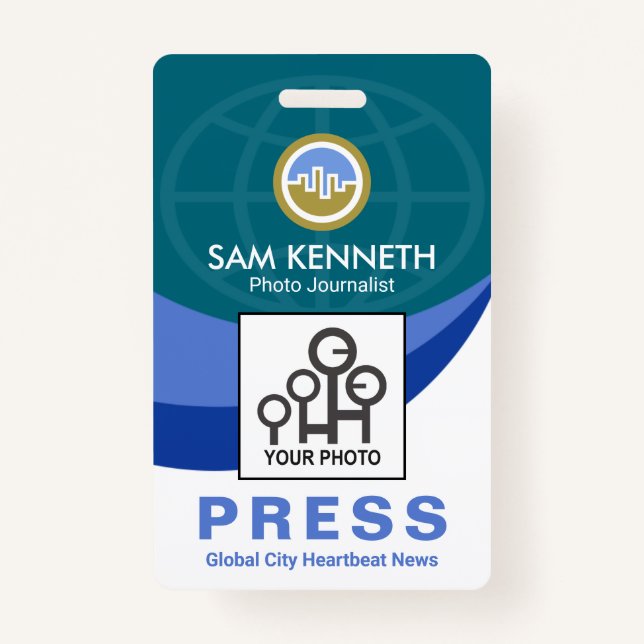 Blue Global Wave Press Staff Photo Reporter Badge (Front)