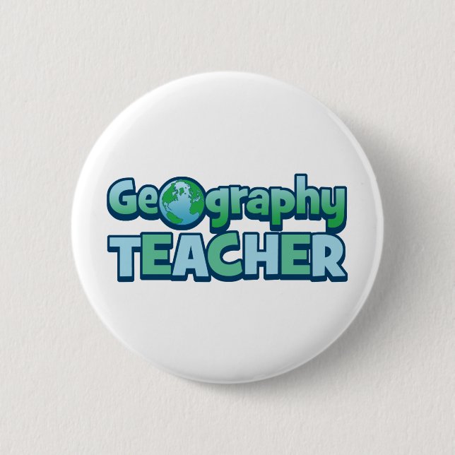 Blue Globe Geography Teacher Button (Front)